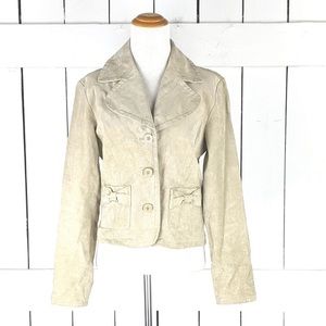 Vintage 90s Live A Little beige suede leather fitted short blazer jacket Size S